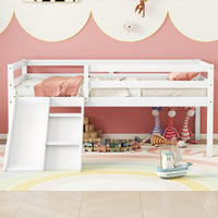 Versatile Low Loft Bed With Fun Slide, Ladder Access & Safety Guardrails - Grey Finish, No Box Spring Required