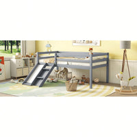 Versatile Low Loft Bed With Fun Slide, Ladder Access & Safety Guardrails - Grey Finish, No Box Spring Required