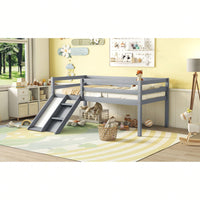 Versatile Low Loft Bed With Fun Slide, Ladder Access & Safety Guardrails - Grey Finish, No Box Spring Required