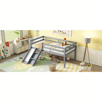 Versatile Low Loft Bed With Fun Slide, Ladder Access & Safety Guardrails - Grey Finish, No Box Spring Required