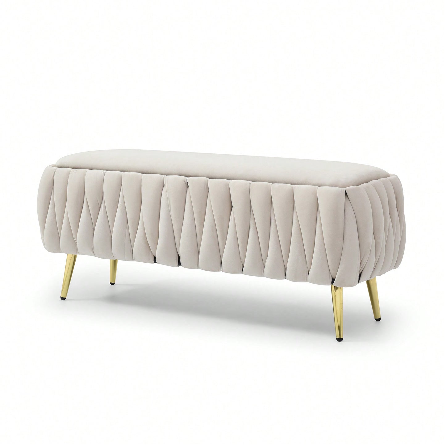 Velvet Oval Storage Bench With Gold Legs – Upholstered Ottoman For Bedroom, Living Room & Entryway – Sherpa Fabric Seating In 5 Colors