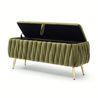 Velvet Oval Storage Bench With Gold Legs – Upholstered Ottoman For Bedroom, Living Room & Entryway – Sherpa Fabric Seating In 5 Colors