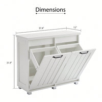 Dual-Compartment Tilt-Out Trash & Laundry Sorter Cabinet With Cutting Board - Pet-Proof Kitchen Storage, Freestanding White Design