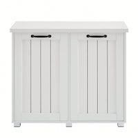 Dual-Compartment Tilt-Out Trash & Laundry Sorter Cabinet With Cutting Board - Pet-Proof Kitchen Storage, Freestanding White Design