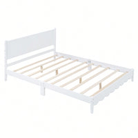 Stylish Queen Size Wood Platform Bed Frame With Rectangular Headboard - Retro Design, No Box Spring Needed, Sleek White Finish