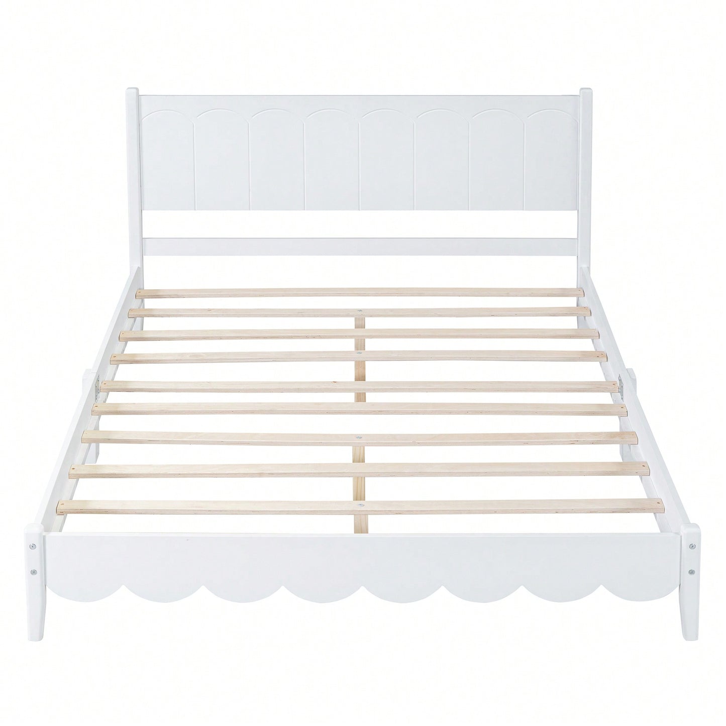 Stylish Queen Size Wood Platform Bed Frame With Rectangular Headboard - Retro Design, No Box Spring Needed, Sleek White Finish