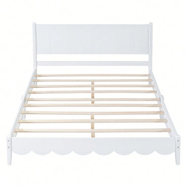 Stylish Queen Size Wood Platform Bed Frame With Rectangular Headboard - Retro Design, No Box Spring Needed, Sleek White Finish