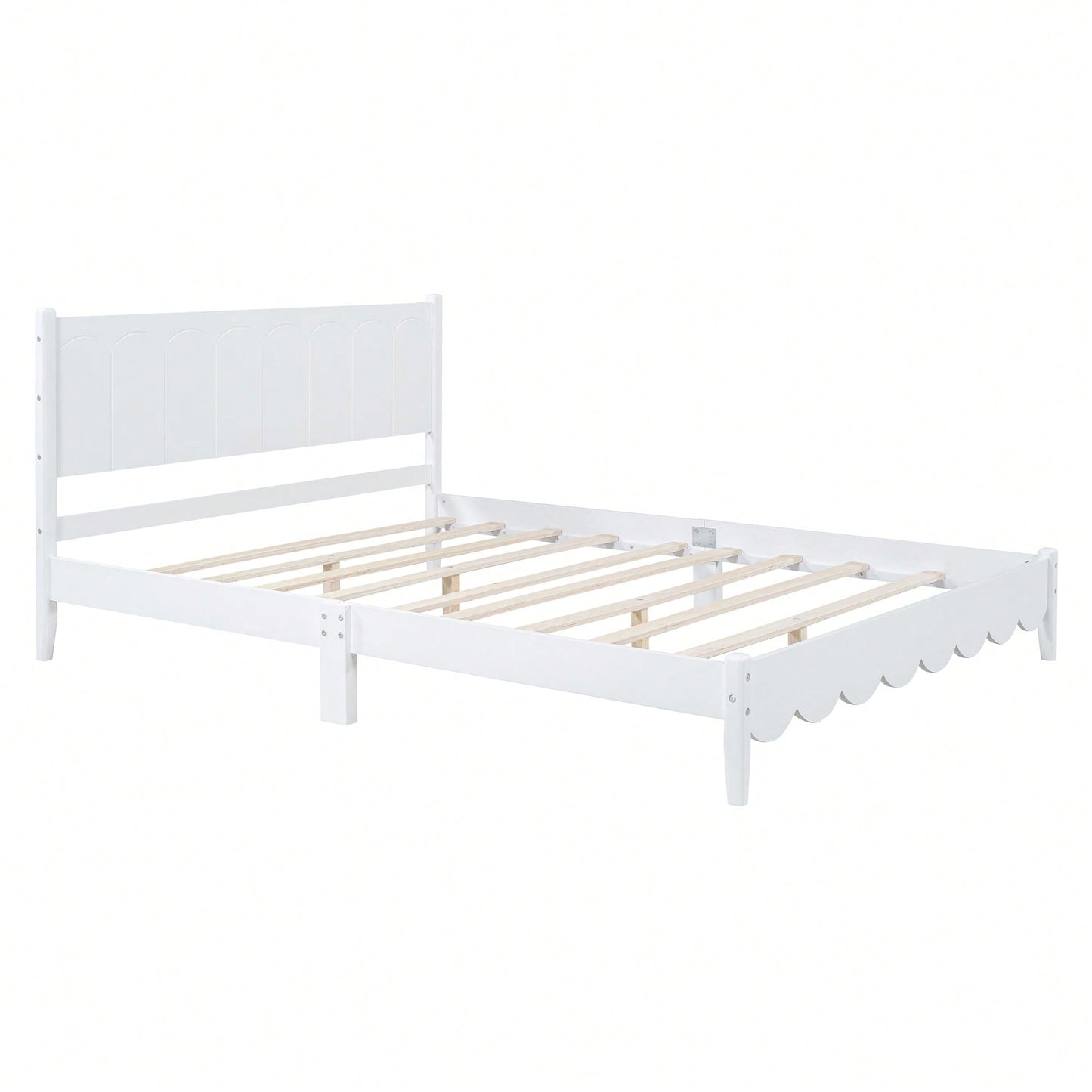 Stylish Queen Size Wood Platform Bed Frame With Rectangular Headboard - Retro Design, No Box Spring Needed, Sleek White Finish