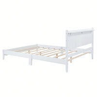 Stylish Queen Size Wood Platform Bed Frame With Rectangular Headboard - Retro Design, No Box Spring Needed, Sleek White Finish