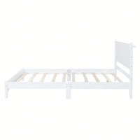 Stylish Queen Size Wood Platform Bed Frame With Rectangular Headboard - Retro Design, No Box Spring Needed, Sleek White Finish