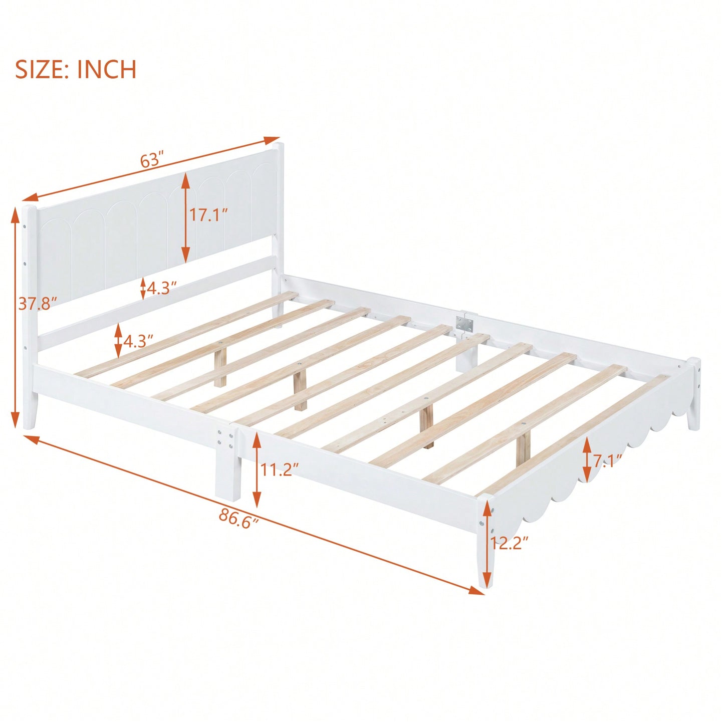 Stylish Queen Size Wood Platform Bed Frame With Rectangular Headboard - Retro Design, No Box Spring Needed, Sleek White Finish