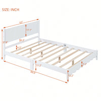 Stylish Queen Size Wood Platform Bed Frame With Rectangular Headboard - Retro Design, No Box Spring Needed, Sleek White Finish