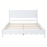 Stylish Queen Size Wood Platform Bed Frame With Rectangular Headboard - Retro Design, No Box Spring Needed, Sleek White Finish