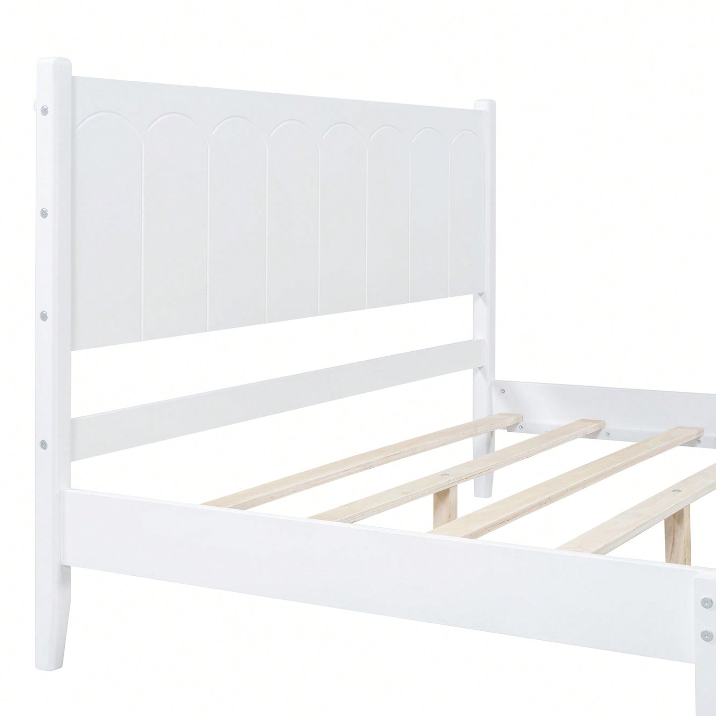 Stylish Queen Size Wood Platform Bed Frame With Rectangular Headboard - Retro Design, No Box Spring Needed, Sleek White Finish