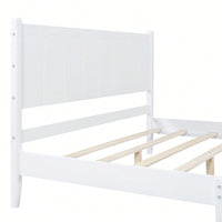 Stylish Queen Size Wood Platform Bed Frame With Rectangular Headboard - Retro Design, No Box Spring Needed, Sleek White Finish