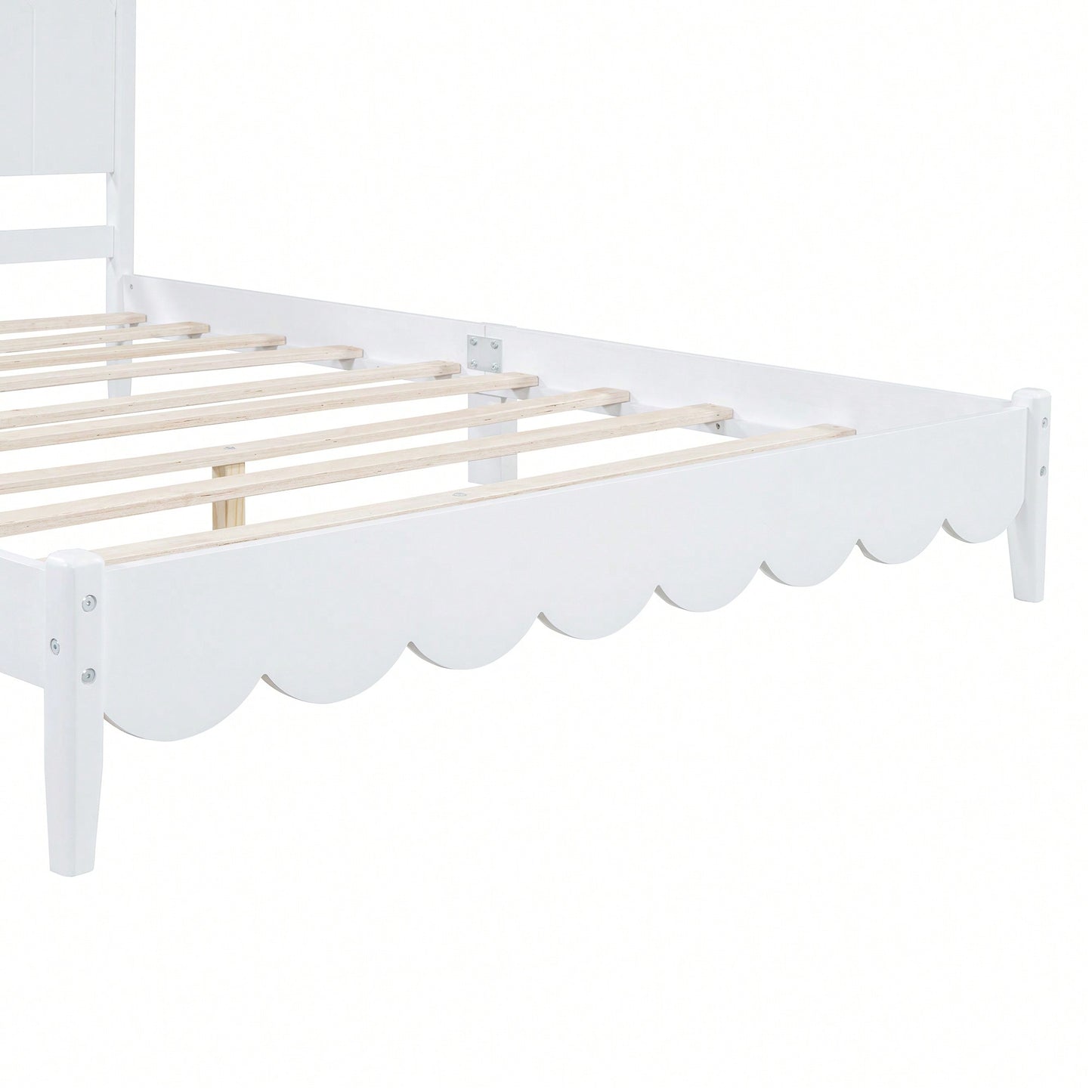 Stylish Queen Size Wood Platform Bed Frame With Rectangular Headboard - Retro Design, No Box Spring Needed, Sleek White Finish