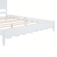 Stylish Queen Size Wood Platform Bed Frame With Rectangular Headboard - Retro Design, No Box Spring Needed, Sleek White Finish