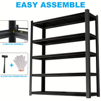 72-Inch Tall Black Metal Shelving Unit With 5 Adjustable Dividers - High Capacity Storage Solution For Garages, Kitchens, And Offices