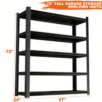 72-Inch Tall Black Metal Shelving Unit With 5 Adjustable Dividers - High Capacity Storage Solution For Garages, Kitchens, And Offices