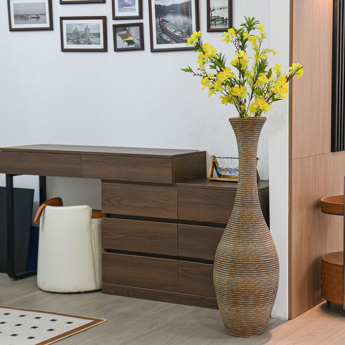 Elegant 39-Inch Beige Rattan Floor Vase for Living Room Entryway or Hallway Perfect for Dried or Silk Flowers