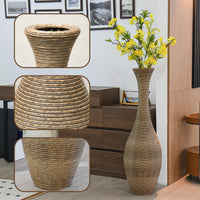 Elegant 39-Inch Beige Rattan Floor Vase for Living Room Entryway or Hallway Perfect for Dried or Silk Flowers