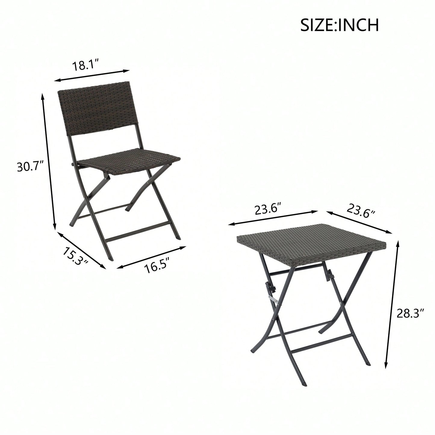 Foldable 3-Piece Rattan Bistro Set for Outdoor Patio Garden Balcony All-Weather Furniture