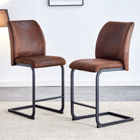 Set Of 2 Stylish Brown Chairs With Suede Cushions And Sleek Black Metal Legs – Perfect For Dining Room, Kitchen, Terrace, Or Guest Office
