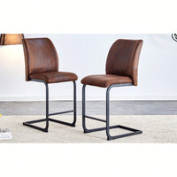 Set Of 2 Stylish Brown Chairs With Suede Cushions And Sleek Black Metal Legs – Perfect For Dining Room, Kitchen, Terrace, Or Guest Office