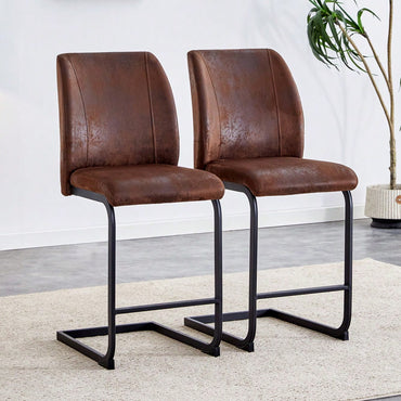 Set Of 2 Stylish Brown Chairs With Suede Cushions And Sleek Black Metal Legs – Perfect For Dining Room, Kitchen, Terrace, Or Guest Office