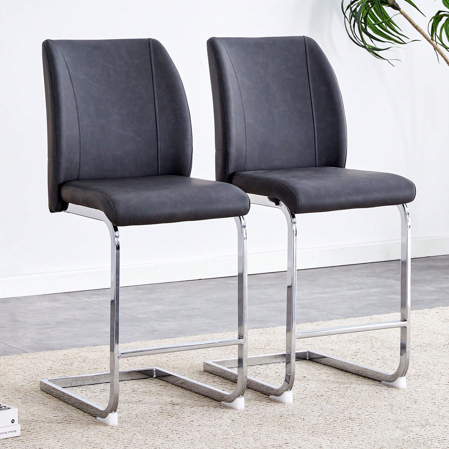 Stylish Set Of 2 Small Chairs With Silver-Plated Metal Legs For Dining Room, Kitchen, Terrace, And Office Use