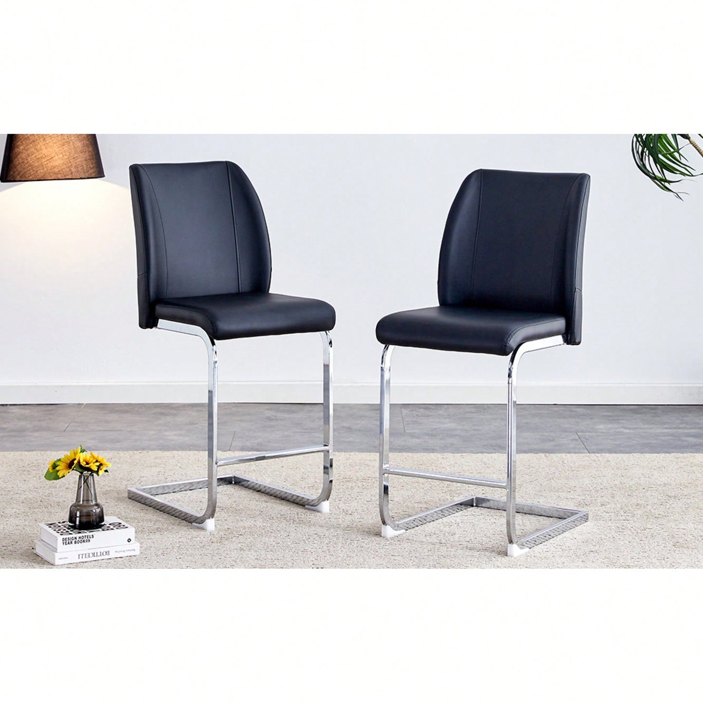 Stylish Set Of 2 Small Chairs With Silver-Plated Metal Legs For Dining Room, Kitchen, Terrace, And Office Use