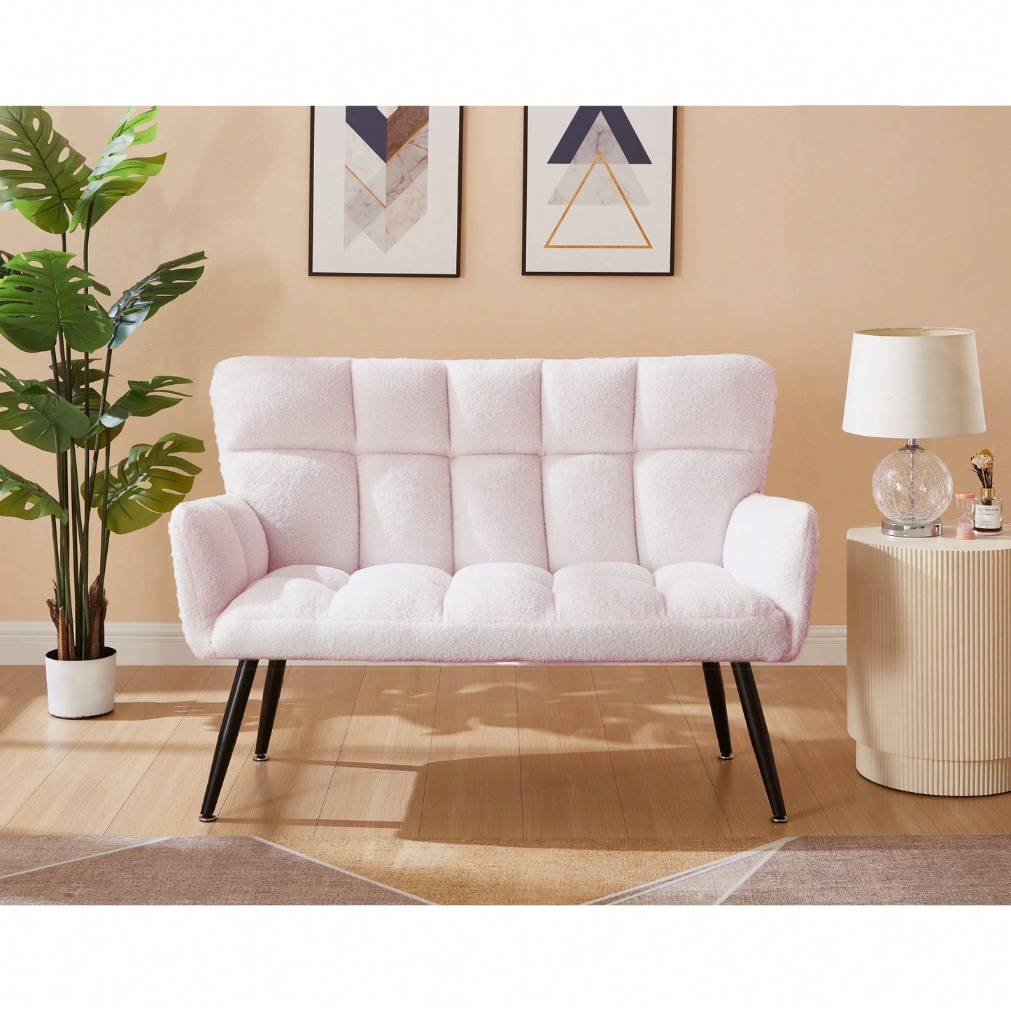 Cozy Small Loveseat Sofa With Quilted Backs For Living Room, Bedroom, And Compact Spaces - Elegant White Design