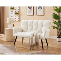 Cozy Small Loveseat Sofa With Quilted Backs For Living Room, Bedroom, And Compact Spaces - Elegant White Design