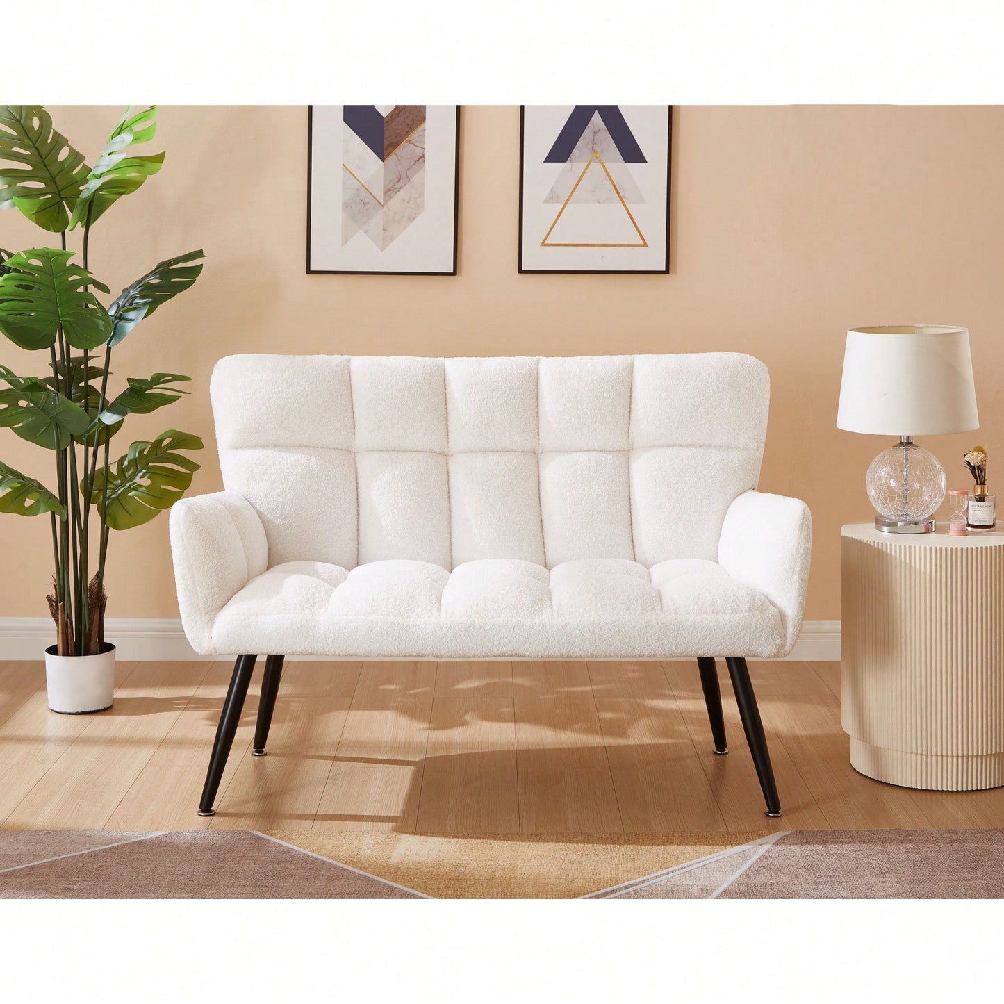 Cozy Small Loveseat Sofa With Quilted Backs For Living Room, Bedroom, And Compact Spaces - Elegant White Design