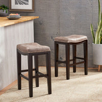 Elegant Set Of 2 Studded Counter Stools For Stylish Dining Spaces