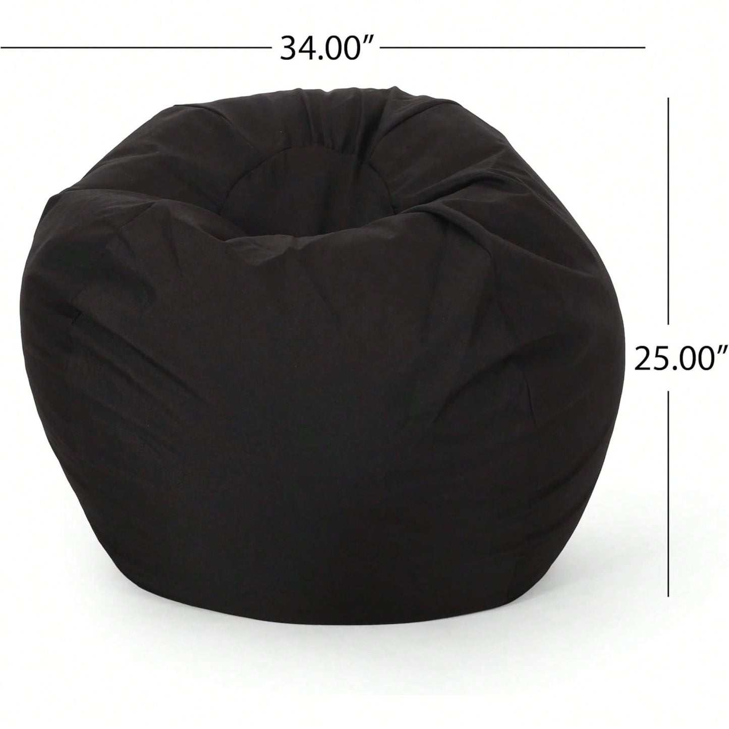 Stylish Black Bean Bag Chair - 25" X 34" X 34" For Ultimate Comfort And Relaxation