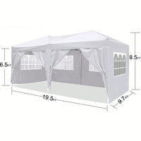 10x20 Portable Outdoor Pop-Up Canopy Tent With Removable Sidewalls, Carry Bag & Weight Bags For Party And Event