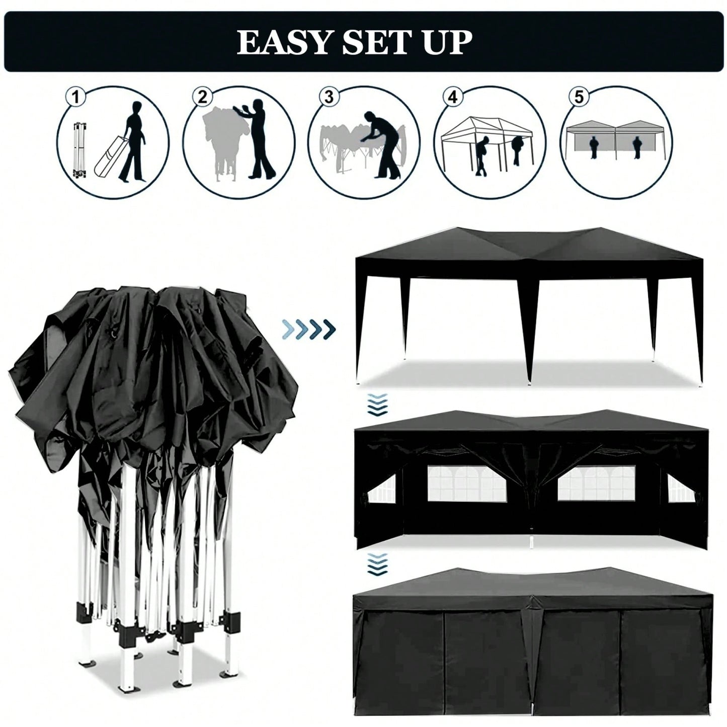 10x20 Portable Outdoor Pop-Up Canopy Tent With Removable Sidewalls, Carry Bag & Weight Bags For Party And Event