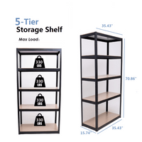Heavy Duty 5-Tier Adjustable Storage Shelves - Metal Utility Rack For Garage, Pantry, Closet, And Kitchen, 23.6" X 15.7" X 47.2", Black