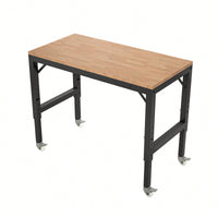 48" Adjustable Heavy-Duty Garage Workbench With Metal Wheels - Sturdy Rubber Wood Shop Table For Over 2000 Lbs Weight Capacity