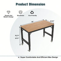 48" Adjustable Heavy-Duty Garage Workbench With Metal Wheels - Sturdy Rubber Wood Shop Table For Over 2000 Lbs Weight Capacity