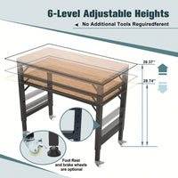 48" Adjustable Heavy-Duty Garage Workbench With Metal Wheels - Sturdy Rubber Wood Shop Table For Over 2000 Lbs Weight Capacity