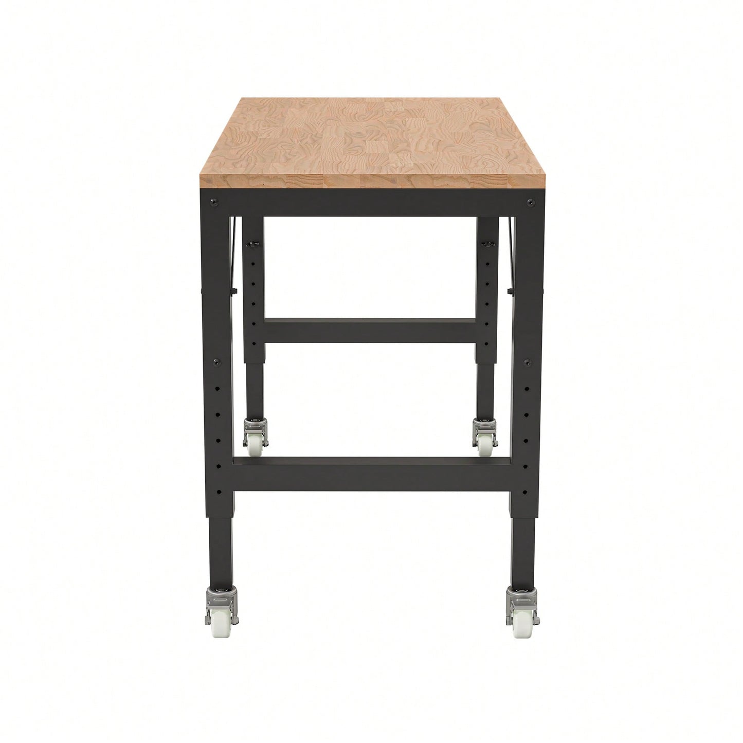 48" Adjustable Heavy-Duty Garage Workbench With Metal Wheels - Sturdy Rubber Wood Shop Table For Over 2000 Lbs Weight Capacity
