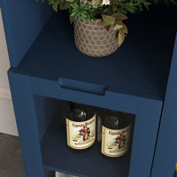 Elegant Wooden Floor Cabinet With Dual Glass Doors And Ample Storage Space – Perfect For Living Room, Bathroom, Or Entryway, Blue Finish