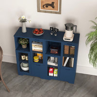 Elegant Wooden Floor Cabinet With Dual Glass Doors And Ample Storage Space – Perfect For Living Room, Bathroom, Or Entryway, Blue Finish