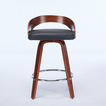 Set Of 2 Swivel Bar Stools With Low Back - Comfortable Wood Bar Chairs With Soft Cushion Seat - 25-Inch Height For Kitchen Or Home Bar