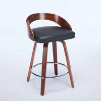 Set Of 2 Swivel Bar Stools With Low Back - Comfortable Wood Bar Chairs With Soft Cushion Seat - 25-Inch Height For Kitchen Or Home Bar