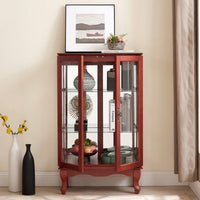 Elegant 2-Door Curio Cabinet With Tempered Glass And Mirrored Back, Adjustable Shelves, Lighted Display For Home Or Office - Cherry Finish