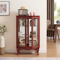 Elegant 2-Door Curio Cabinet With Tempered Glass And Mirrored Back, Adjustable Shelves, Lighted Display For Home Or Office - Cherry Finish