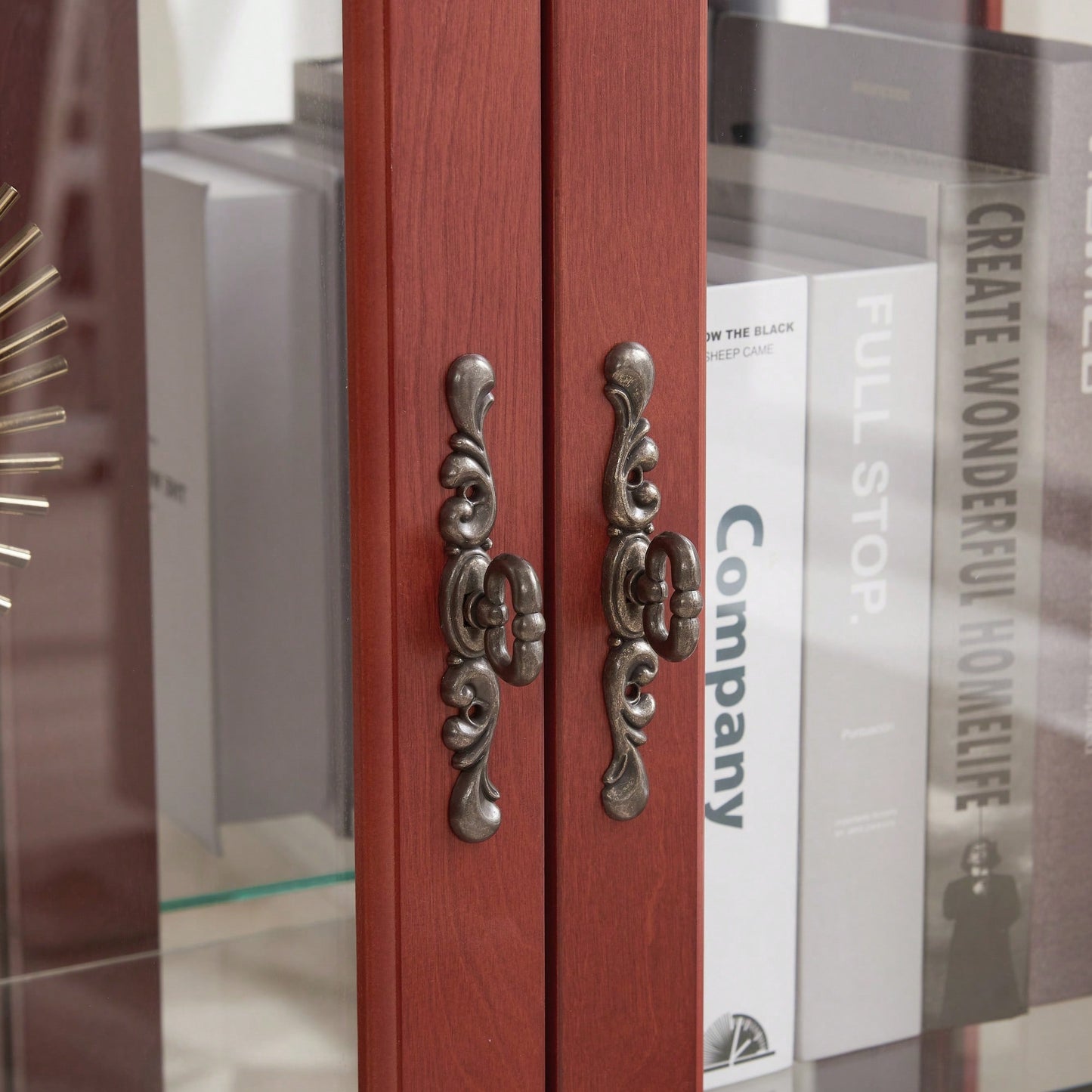 Elegant 2-Door Curio Cabinet With Tempered Glass And Mirrored Back, Adjustable Shelves, Lighted Display For Home Or Office - Cherry Finish